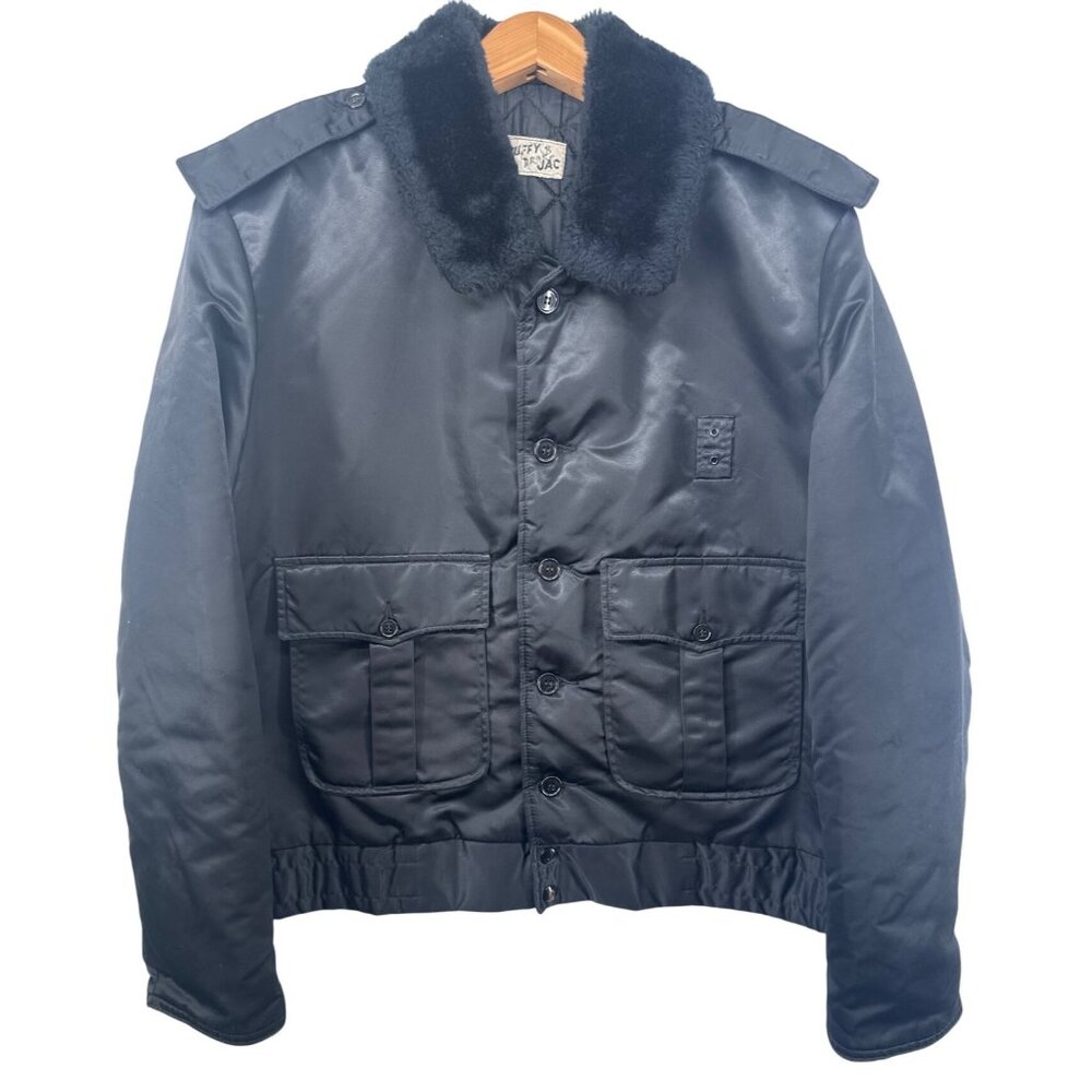 Vintage Tuffy Jac Mens Bomber Jacket Sz M Black Nylon Police Fire Flight FullZip